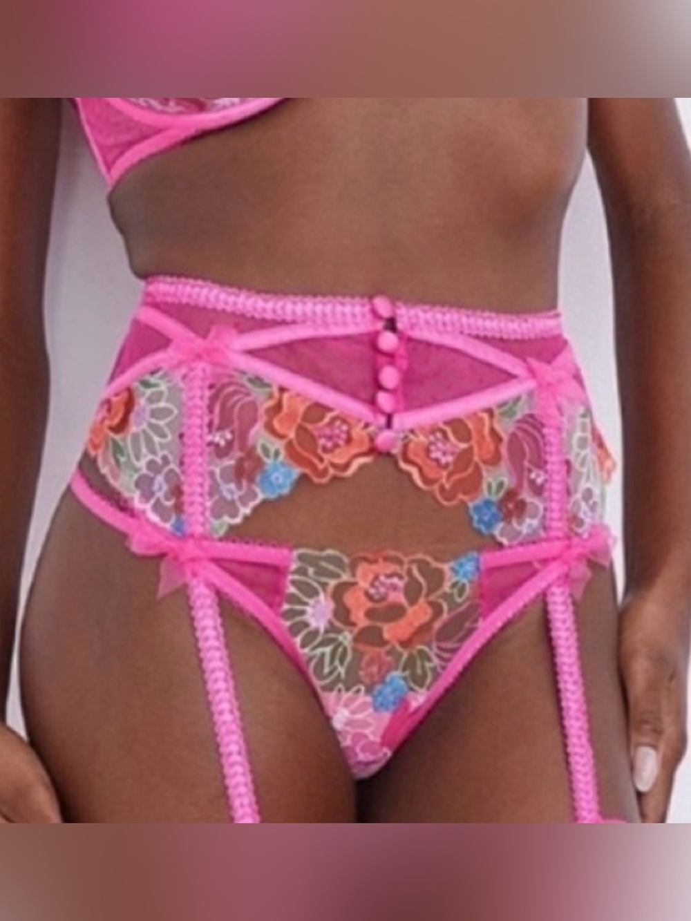 For Love & Lemons Luella Pink Floral Garter Belt Size XXS New